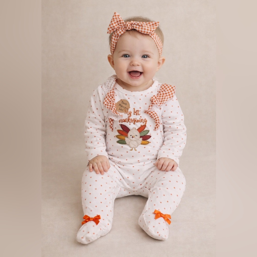 NWT! My 1st Thanksgiving Baby 2 Piece - White with Orange Accents